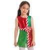 Girls Christmas Dress Striped Color Block Sleeveless Back Cutout Shiny Layer Skirt Jumpsuit Stage Costume