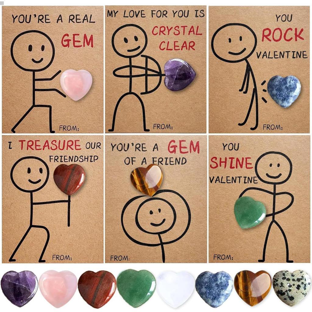 Handmade Valentine Greeting Card 24 Pack Festive Decoration Valentines Heart-shaped gemstone Greeting Card Party Gift