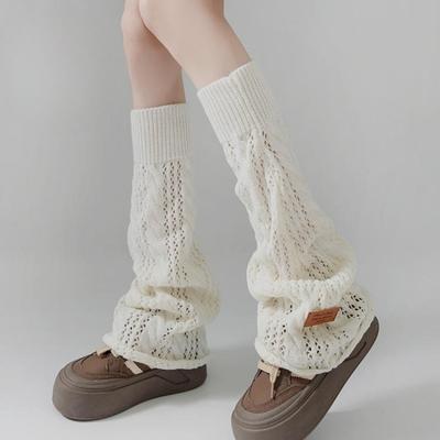 Autumn Hollow Out Knitted Leg Warmers Aesthetic Baggy Grunge Leg Warmers Footless Flared Long Foot Covers Women Socks Streetwear