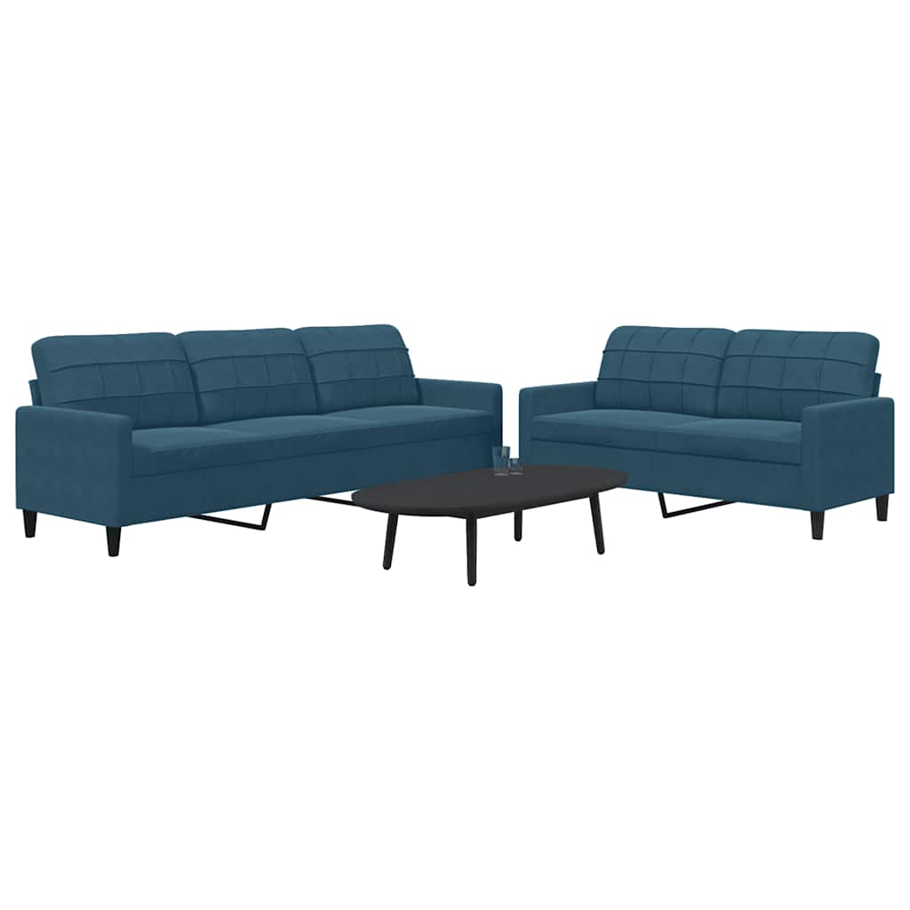 2 Piece Sofa Set with Cushions Blue Velvet