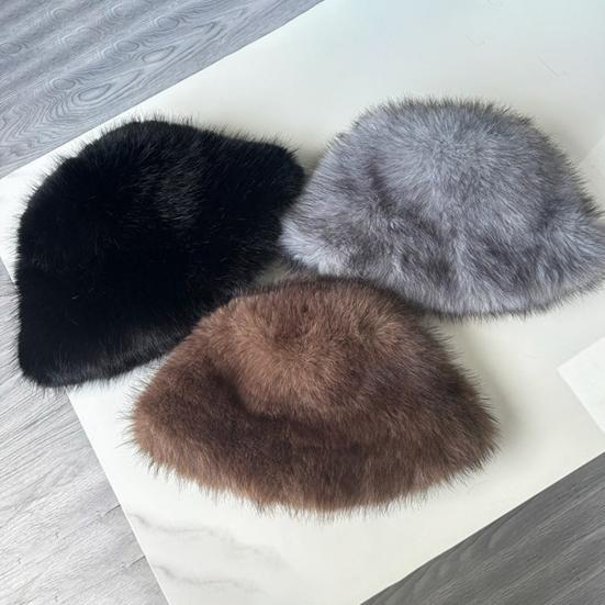 Women's Fuzzy Faux Fur Bucket Hat Winter Plush Furry Ladies Hat Fluffy Sherpa Fisherman