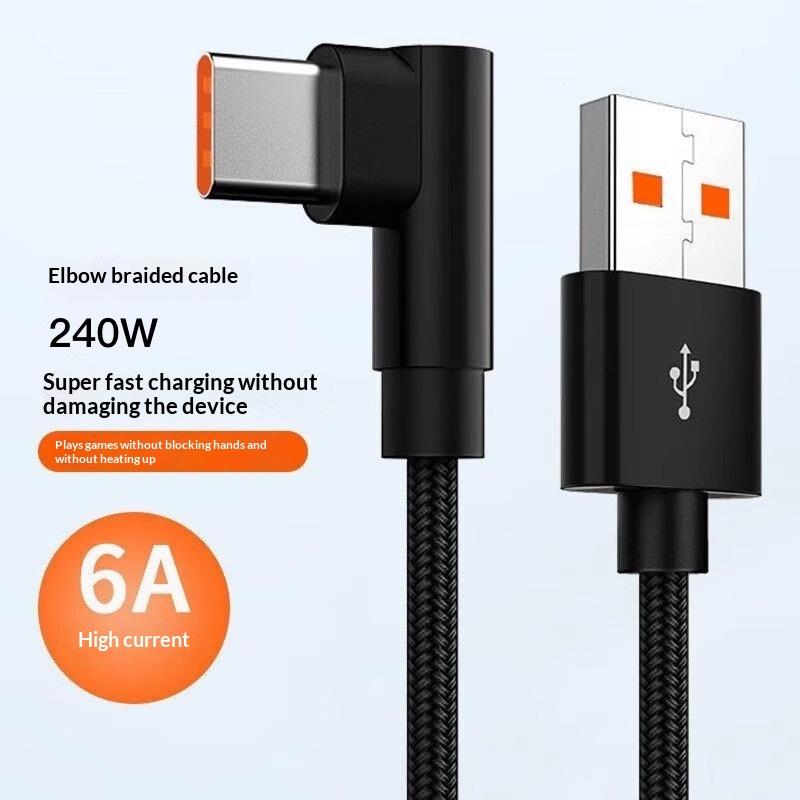 Caricabatterie a gomito a 90 gradi Cavo intrecciato in nylon 6A Tipo C Cavo di ricarica rapida USB per cavo caricabatterie Redmi