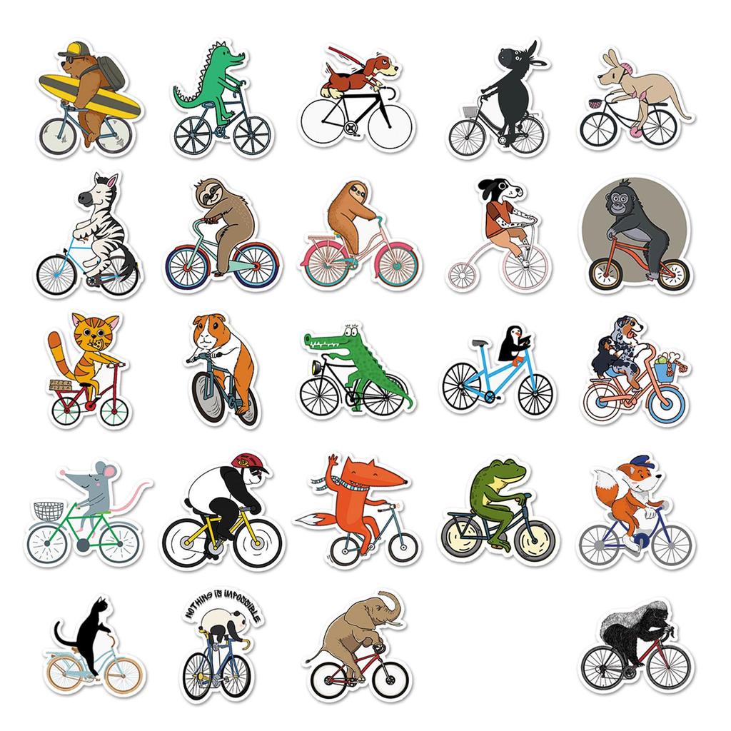 50pcs Cute Animal Bicycle Stickers for DIY Graffiti Journals and Tablets
