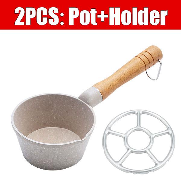 Nonstick Mini Sauce Pan Small Soup Pot Milk Pan Wooden Handle Hot Oil Pan Butter Melting Pot Cooking Saucepan with Pour Spout