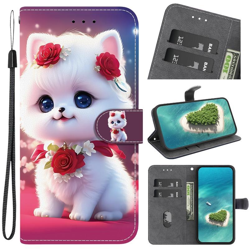 Note15/Note14Pro+ Cat Bear Case for Redmi 15C 14C 13C A5 A3 Note 15 14 13 Pro Plus 5G 4G Case Wallet Flip Stand Back Cover Strap