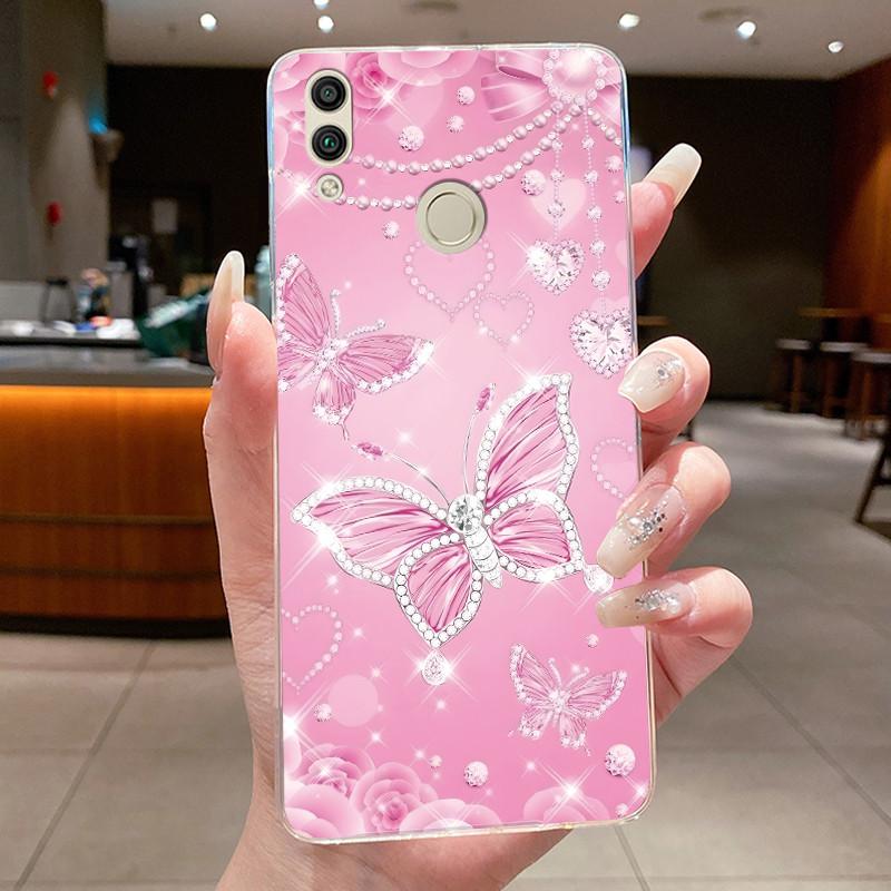 For Huawei Honor 8C Case BKK-LX2 BKK-LX1 BKK-L21 Back Cover Clear Luxury Butterfly Fashion Flowers Soft TPU Silicone Phone Case