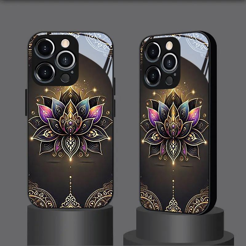 Guldmønstret lotusglas telefoncover egnet til iPhone 17 16 15 14 13 12 11 Pro Max Plus anti-fald og stødsikker bagcover