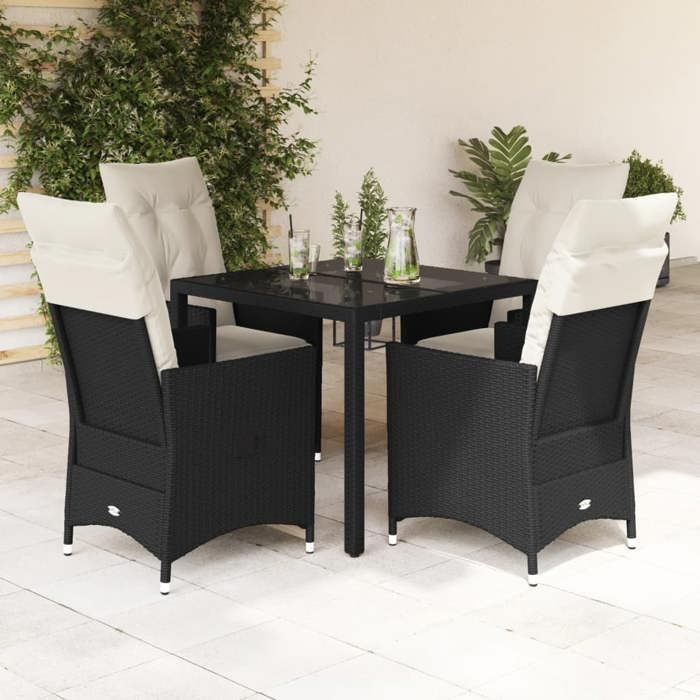 VidaXL Ensemble à manger de jardin coussins 5pcs Noir Résine tressée, ensemble de salle à manger d'extérieur, meuble de 3276693