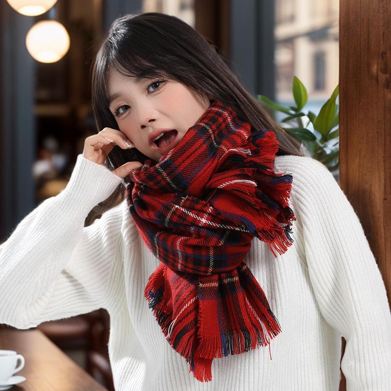 

Клетчатый красный шарф зимний женский рождественский теплый праздничная атмосфера студент пара парень шаль шарф двусторонний No specification