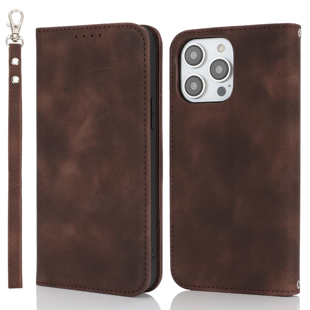 For iPhone 14 Pro Max Stand Case Magnetic Closure Skin Touch Leather Flip Phone Cover with Wallet