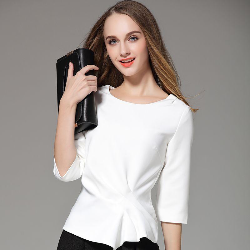 

Cropped Sleeves Slim Fit Short Asymmetrical T-shirt Shirt White seven-point sleeve] S