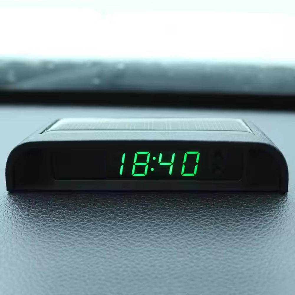 Solar Powered Car Digital Clock, LED LCD Display with Time Date Thermometer, Auto Dashboard Decor