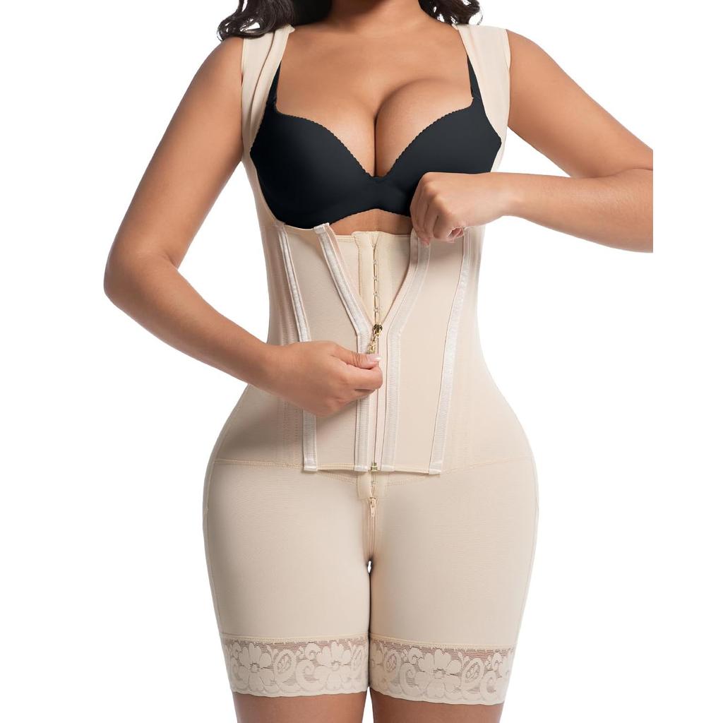 Women's Plus Size High Waist Tummy Control Body Shaper Fajas Colombianas BBL Shapewear Compression Bodysuit With Hooks and Zipper