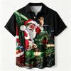 Men's Short Sleeved Shirt Christmas Train Santa Claus Printed Short Sleeved Shirt Business Casual Men's Holiday Painted Printed