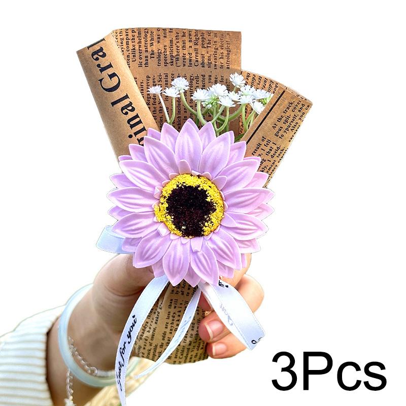 

1 шт. трехцветный простой мини-подарок на выпускной букет подсолнечников современная имитация английская газета мыло цветок 3pcs фиолетовый