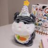 Cute Big Face Cat With Birthday Hat Fruit Cake Snack Bib Decor Kawaii Grey Orange Cats Kittens Plushie For Kids Birthday Gift