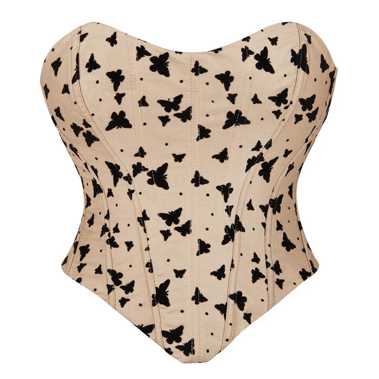 

JYL TS apricot colored butterfly patterned women s strapless and sexy top with chest support XL абрикосовий