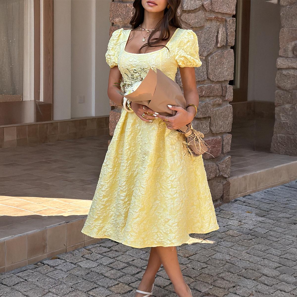 Women s Spring/Summer 2026 U-Neck Slim Sleeveless Resort Dress - European and American Casual Style Medium жёлтый