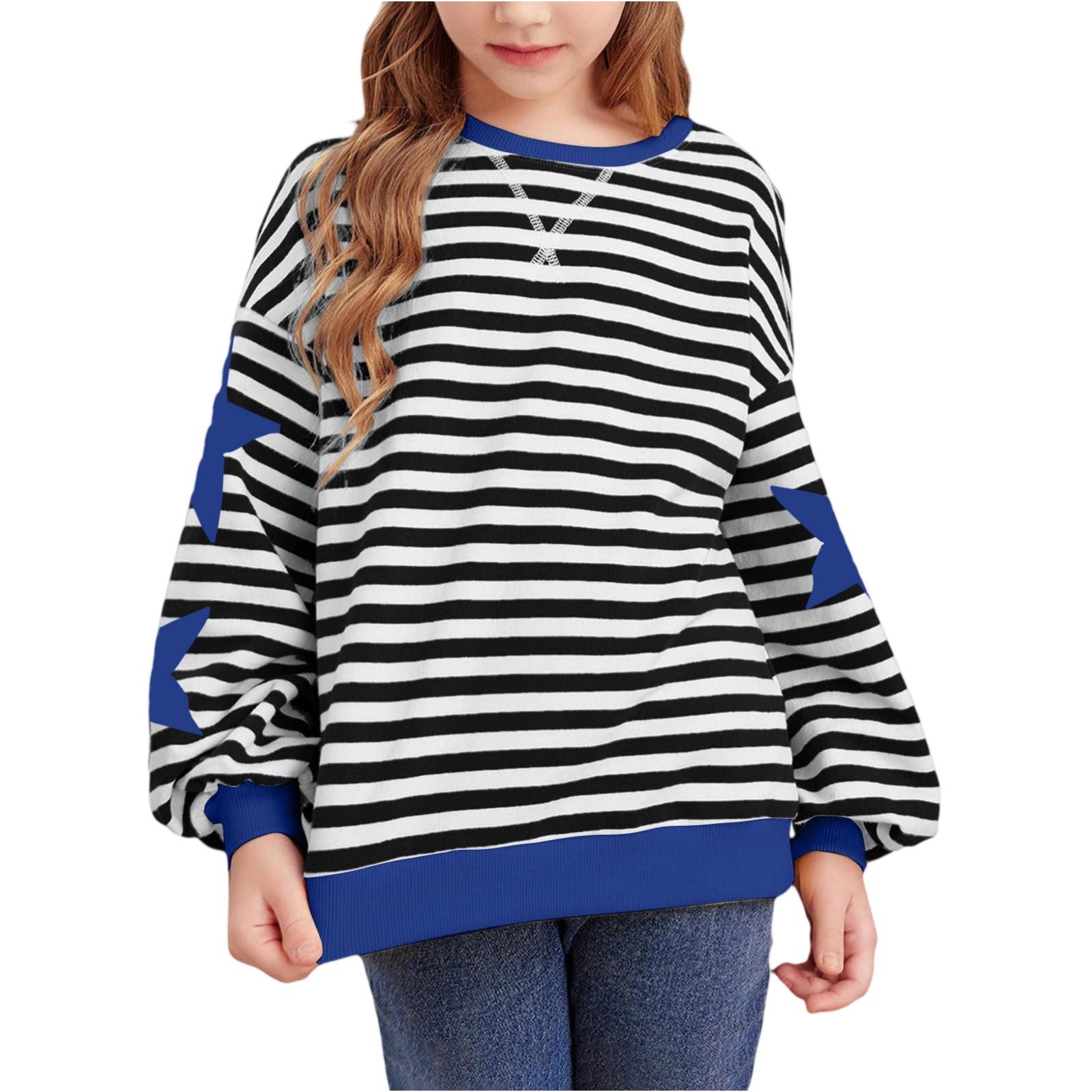 

Girls Striped Color Block Tee - Loose Fit Loungewear Top 100 синий