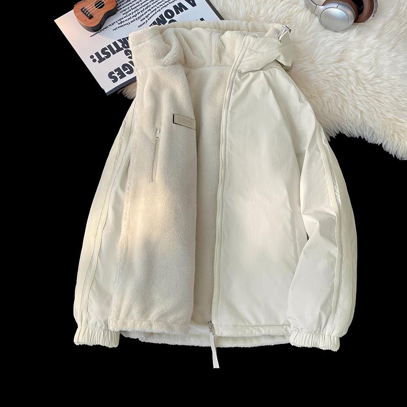 

Зимняя хлопковая куртка из овечьего бархата Двусторонняя хлопковая куртка Мужская плюшевая бархатная утолщенная куртка с капюшоном Куртка 5XL