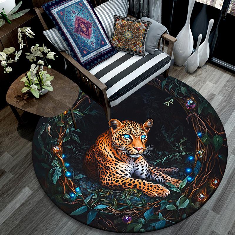 Runder Leoparden-Teppich, Teppich für Wohnzimmer, Schlafzimmer, Sofa, Spielzimmer-Dekor, Rutschfeste Fußmatte