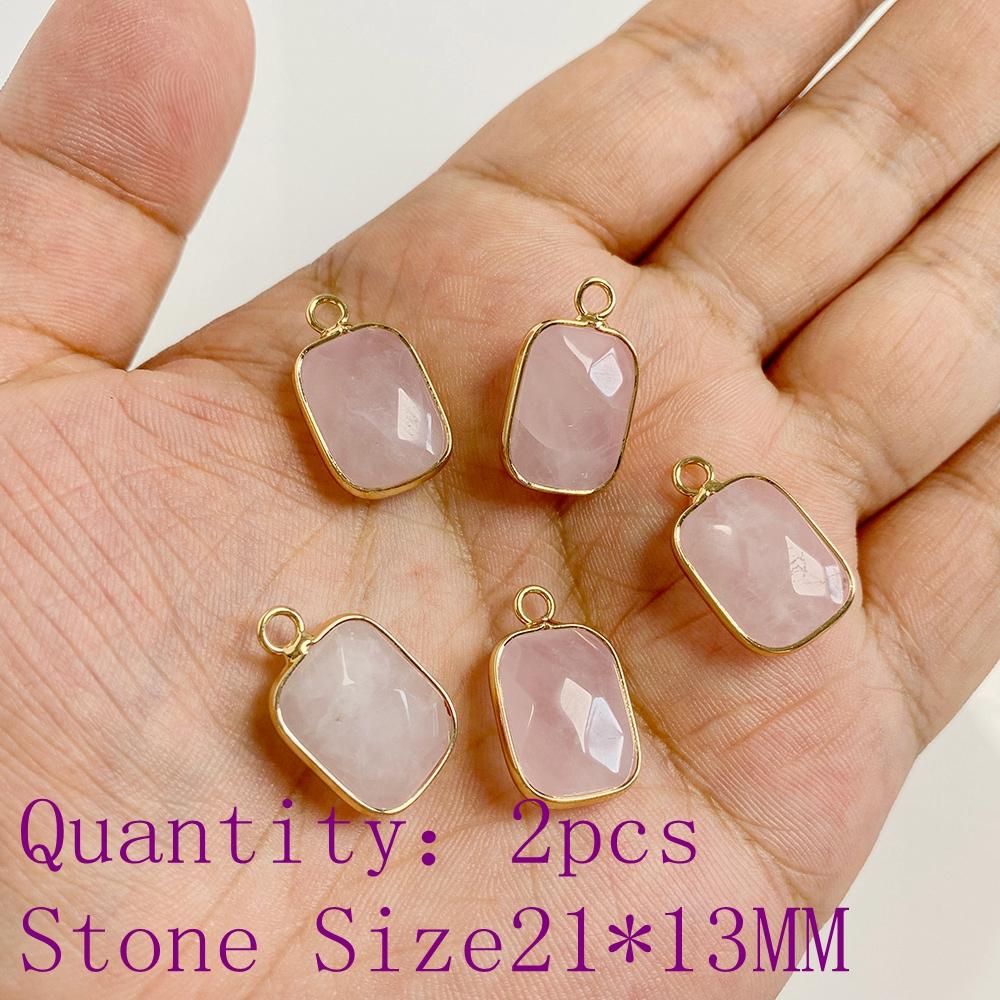 2pcs Natural Rose Pink Crystal Quartz Stone Pendant Conector Charm For Handmade Women Necklace Bracelet Earring Jewelry Making