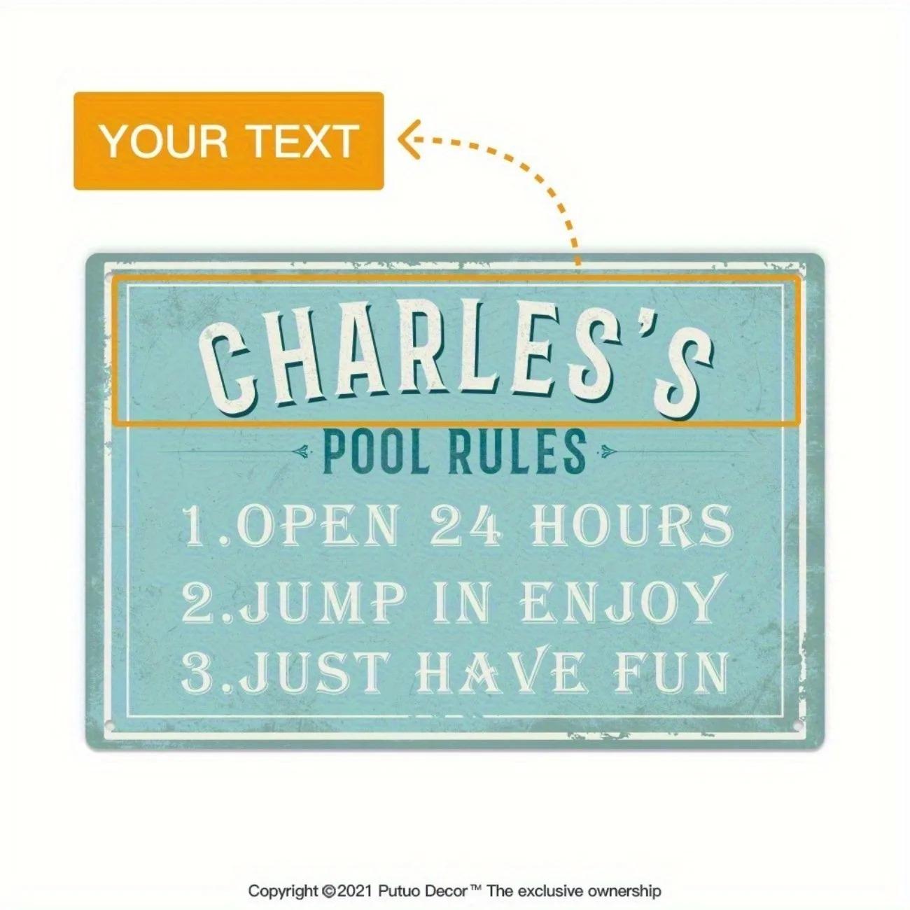 Custom Metal Swimming Pool Rules Sign Funny Wall Decor красный