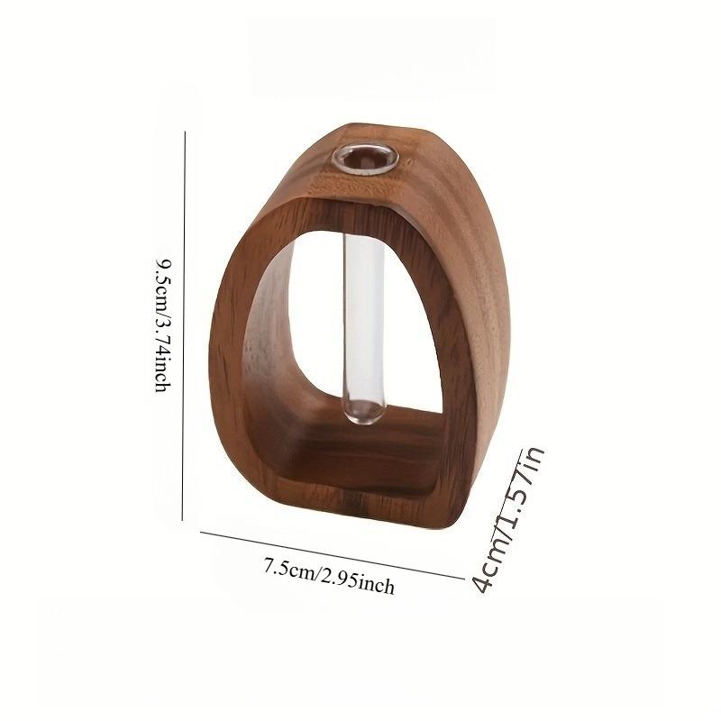 1PC stylish walnut vase with a glass tube | Modern minimalist style | Perfect for decorating homes, hotels, and apartments.