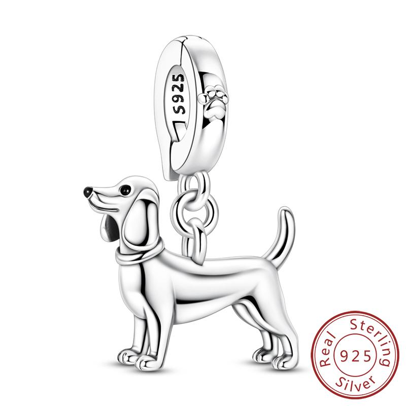 925 Silver Teddy Poodle Dog Cat Charms Beads Pendant Universal Buckle Fit Bracelet DIY Jewelry Gift