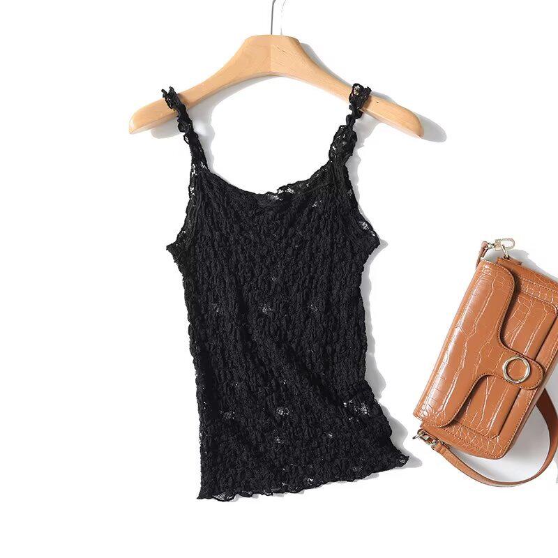 

Весна 2025 Женский милый приталенный топ без рукавов Large чёрный