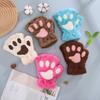 Cartoon cat claw gloves women's winter cute girl bare finger thickened warm bear paw plush half finger gloves