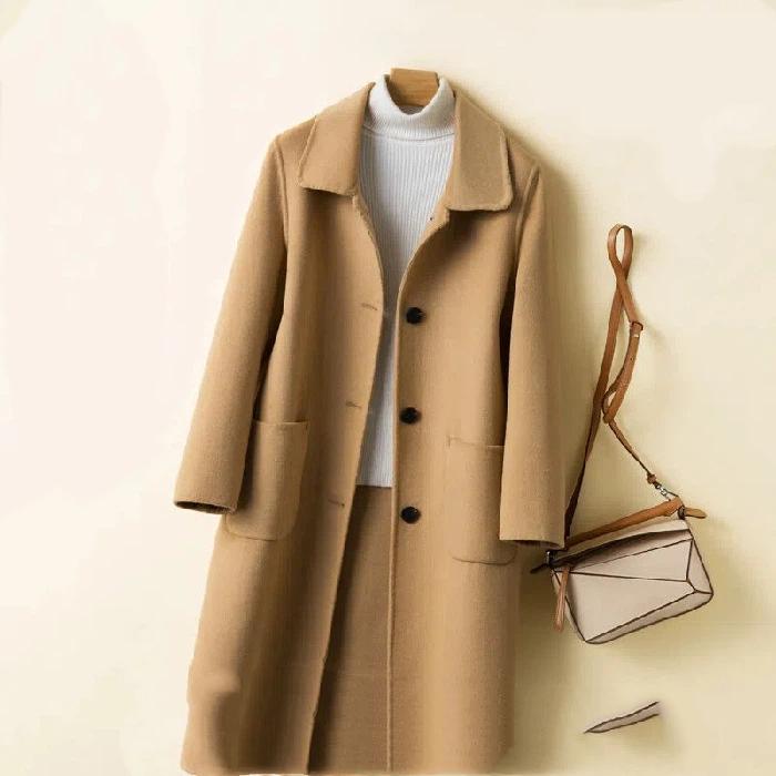 Damen Wintermode Trend Mittellanger Mantel Jacke