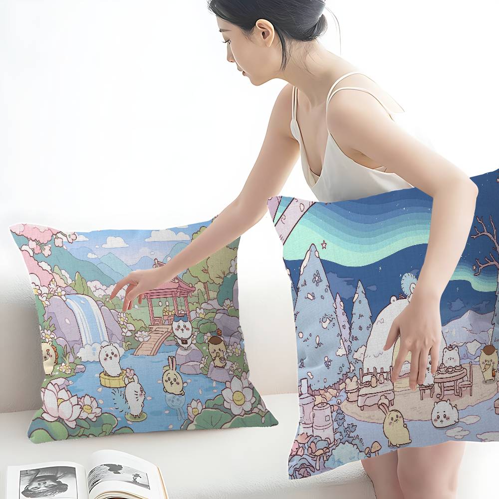 Cute Cartoon C-Chiikawas Pillow Cushion Cover Pillowcase Living Room Sofa Home Decor