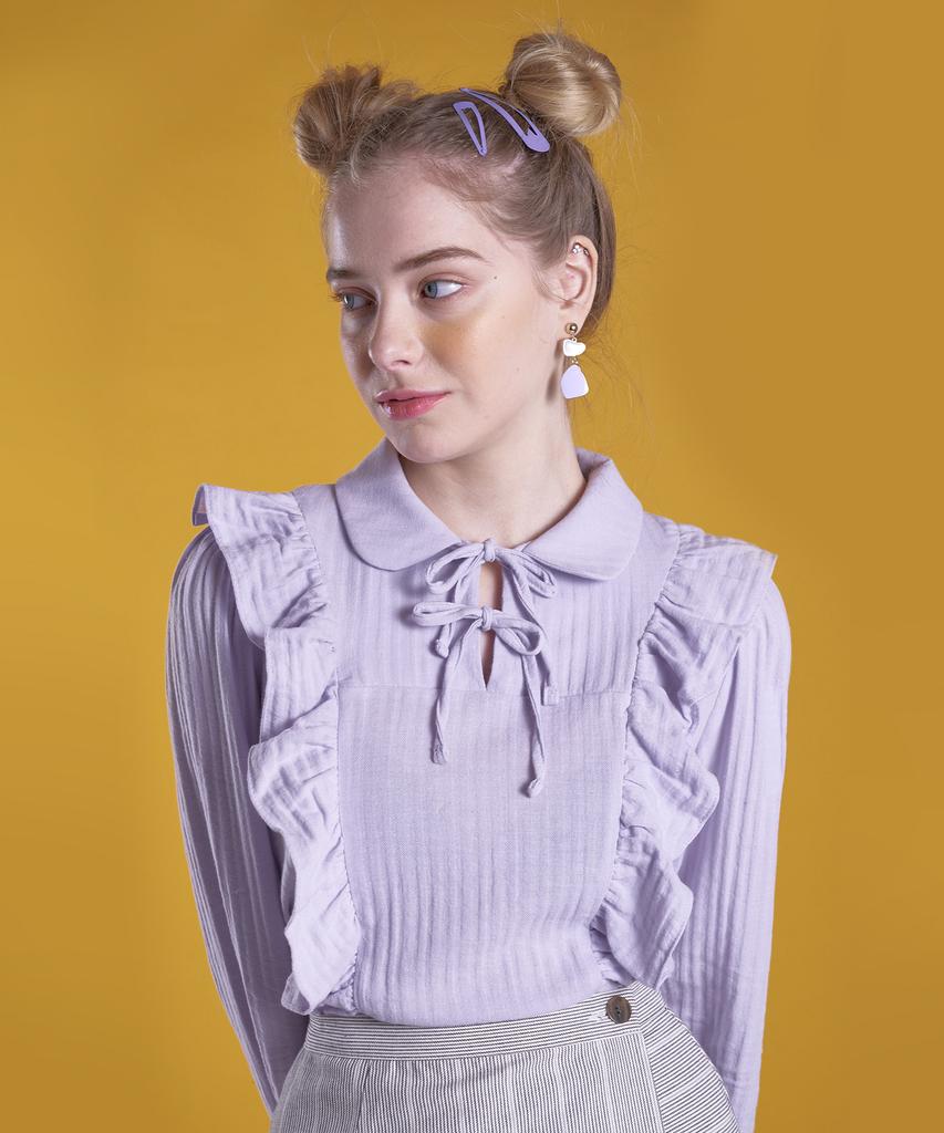 DEAR,PEER Ribbon Frill Blouse Light Purple