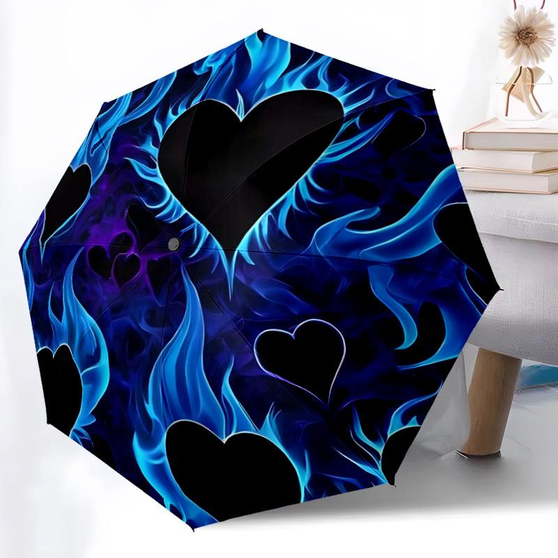 1pc Flame Hearts Automatic Folding Umbrella - Compact 8-Rib Design, Durable Plastic & Iron, Lightweight for Outdoor Daily Use249