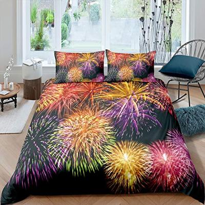 Fireworks Duvet Cover Twin Size Colourful Fires Celebrate Merry Christmas Theme Bedding Set for Teens Polyester Comforter Cover