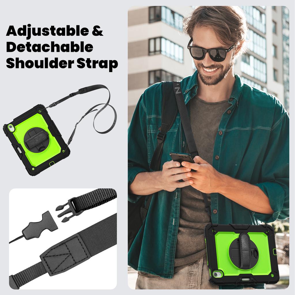for iPad Air 11 M2 A2902 2026 , Military Grade Shockproof Protector Silicone Cover Pencil Holder+Handle Shoulder Strap