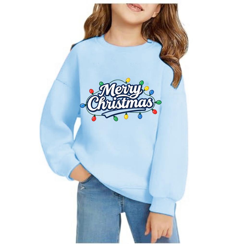 Girls Christmas Print Long Sleeve Hooded Sweatshirt Casual Comfortable Pullover for Fall Winter