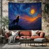 Wolf Moon Galaxy Tapestry Cosmic Night Sky Fantasy Wall Hanging Decor