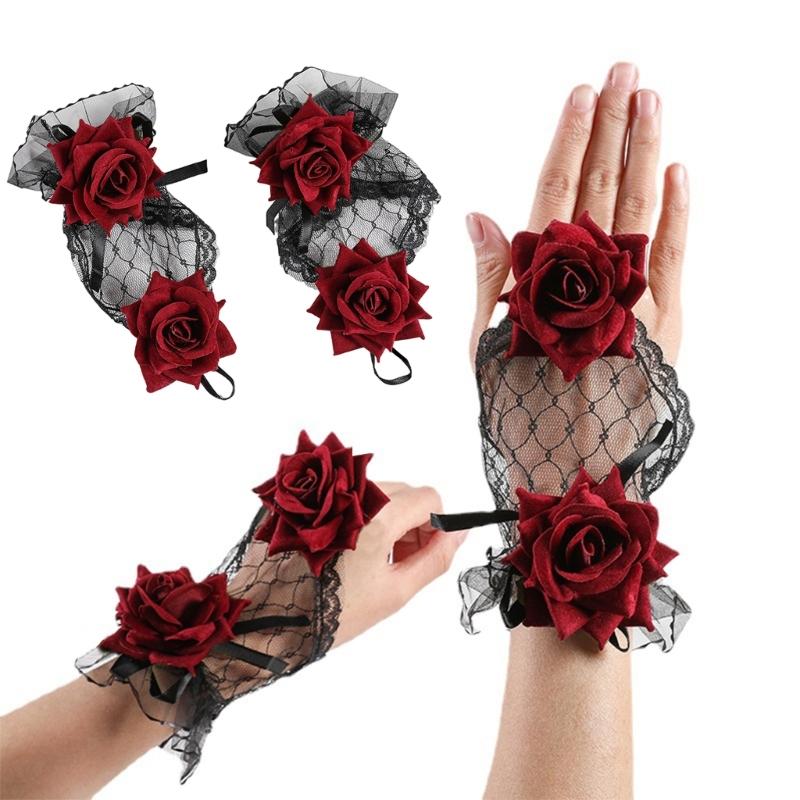 Sweet Ruffle Sleeves Girls Rose Wrist Cuffs for Woman Sweater Skirt Decorations Female Lace Wrist Cuffs Supplies