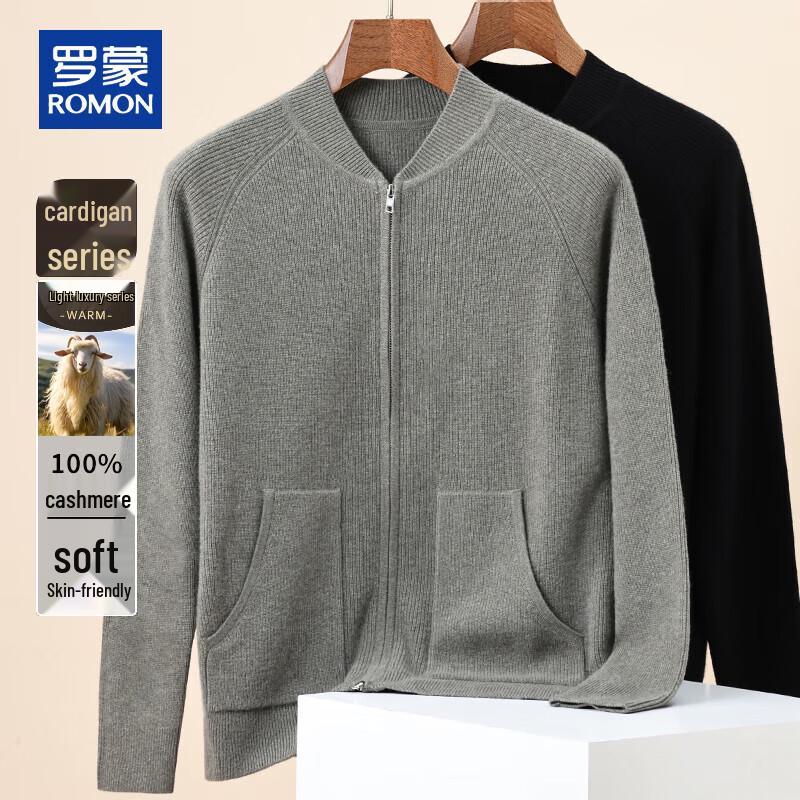 

ROMON Men s 100% Cashmere Round Neck Knit Cardigan 2XL