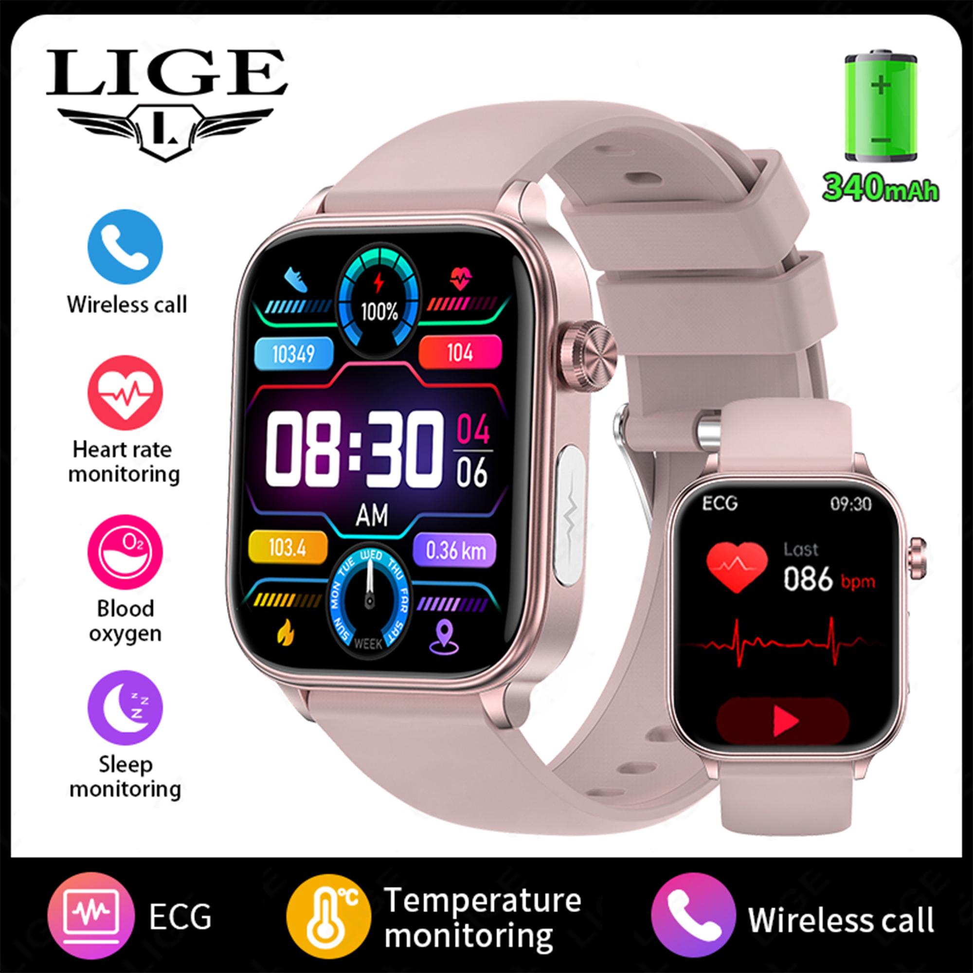 

LIGE ECG Мужские Смарт-часы Водонепроницаемые SOS Функция Первой Помощи Спорт Bluetooth Вызов Женские Смарт-часы silicone strap розовый