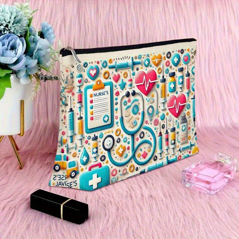 1pc Nurse Survival Kit Makeup Bag Dual-Sided Printed Healthcare Professional Cosmetic Bag with Zipper Portable Travel Organizer