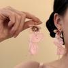 Coastal Blossoms_Exquisite Pink Beaded Flower Earrings for Women, with a Luxurious and Exaggerated Design, Perfect for a Vacation Look, Featuring