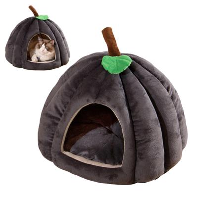 Semi-Enclosed Pet Bed for Cats All Seasons Comfort Stable Anti-Slip Pumpkin Pet Tent Cat House for Small Medium Dogs