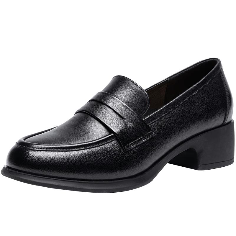ZHR Women s Chunky Heel Slip-On Leather Loafers 39
