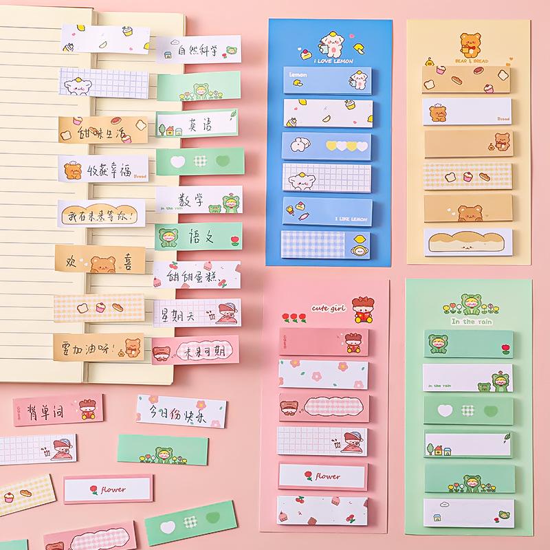 2 Pcs/240 Sheets Multi-color Kawaii Cartoon Writable Sticky Notes Index for Pages Book Mark Classification