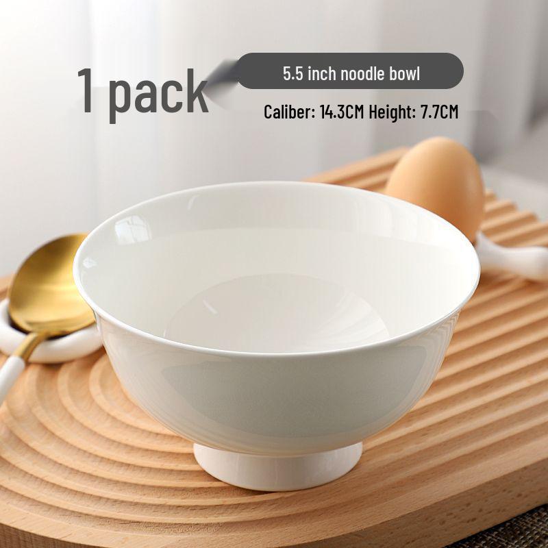 Jingdezhen White Bone China High-Foot Bowl - Multi-Size Anti-Scald Rice, Noodle & Soup Ceramic Tableware.