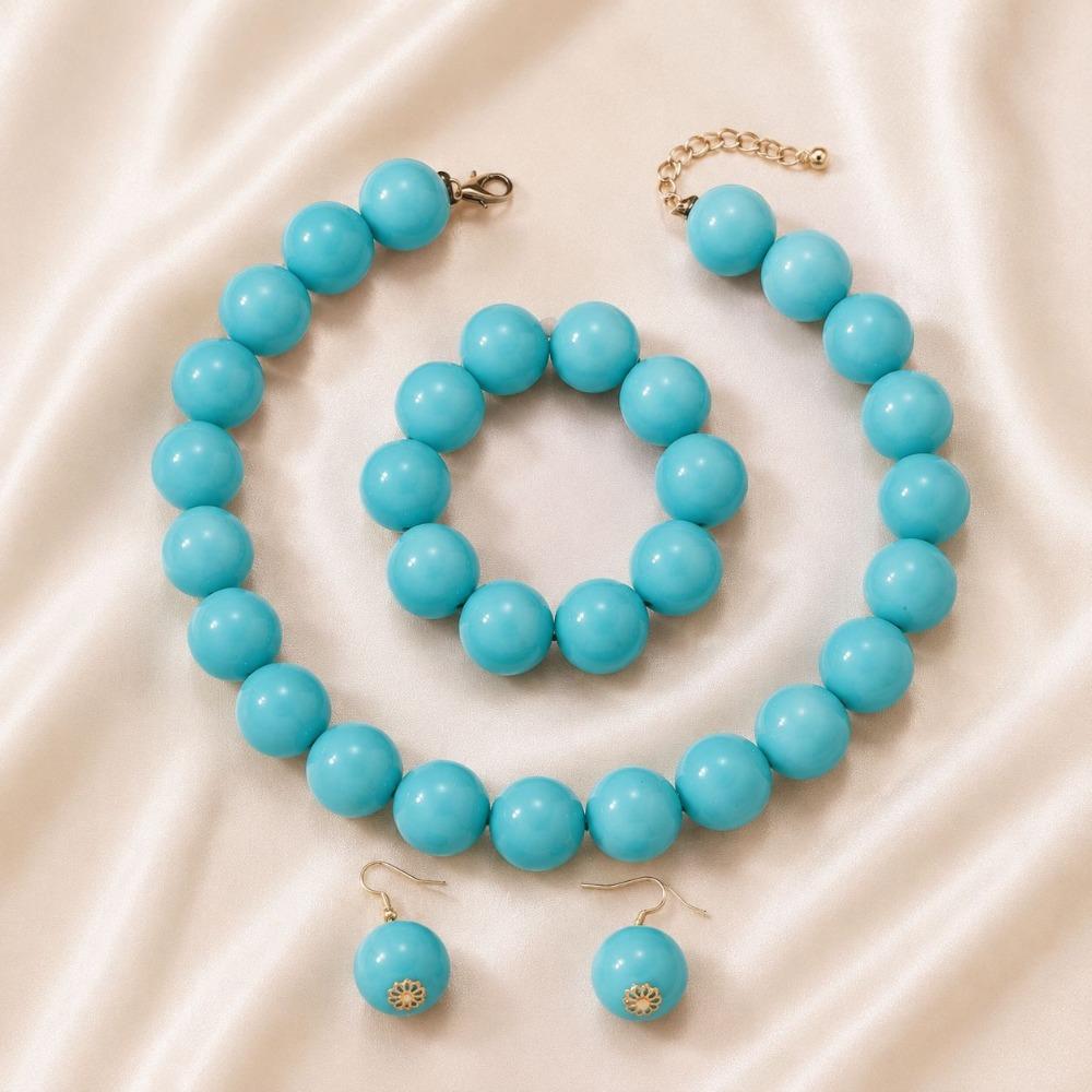 European and American Personality Exaggerated Design Round Bead Handmade Beaded Necklace Niche Retro Necklace Set Three-piece Set