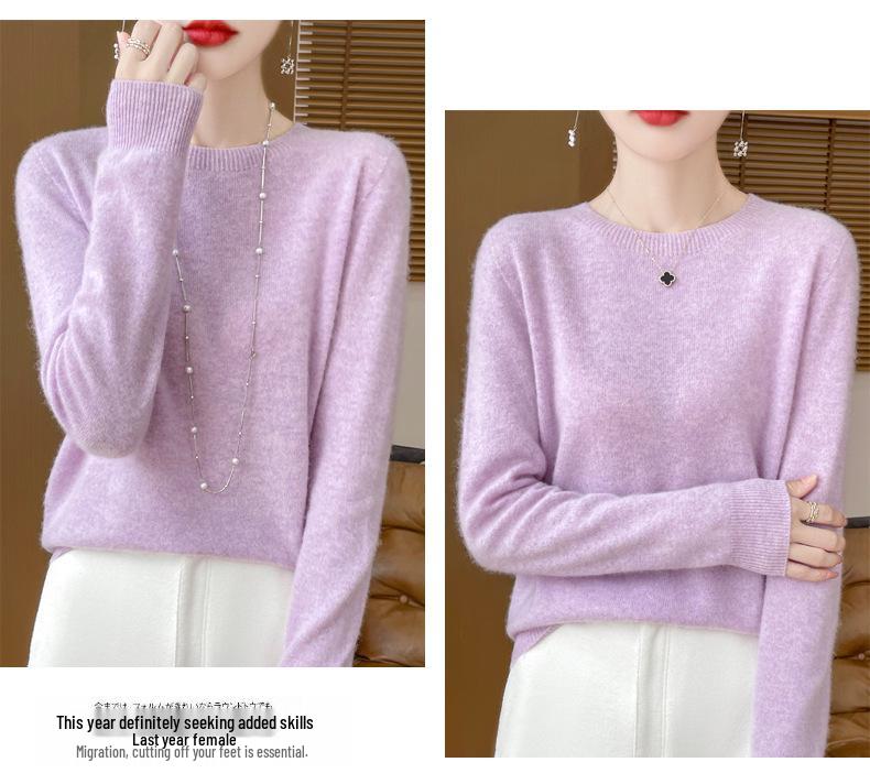 Höst/Vinter 100% Ull Rundhals Slim Fit Dammode Stickad Tröja